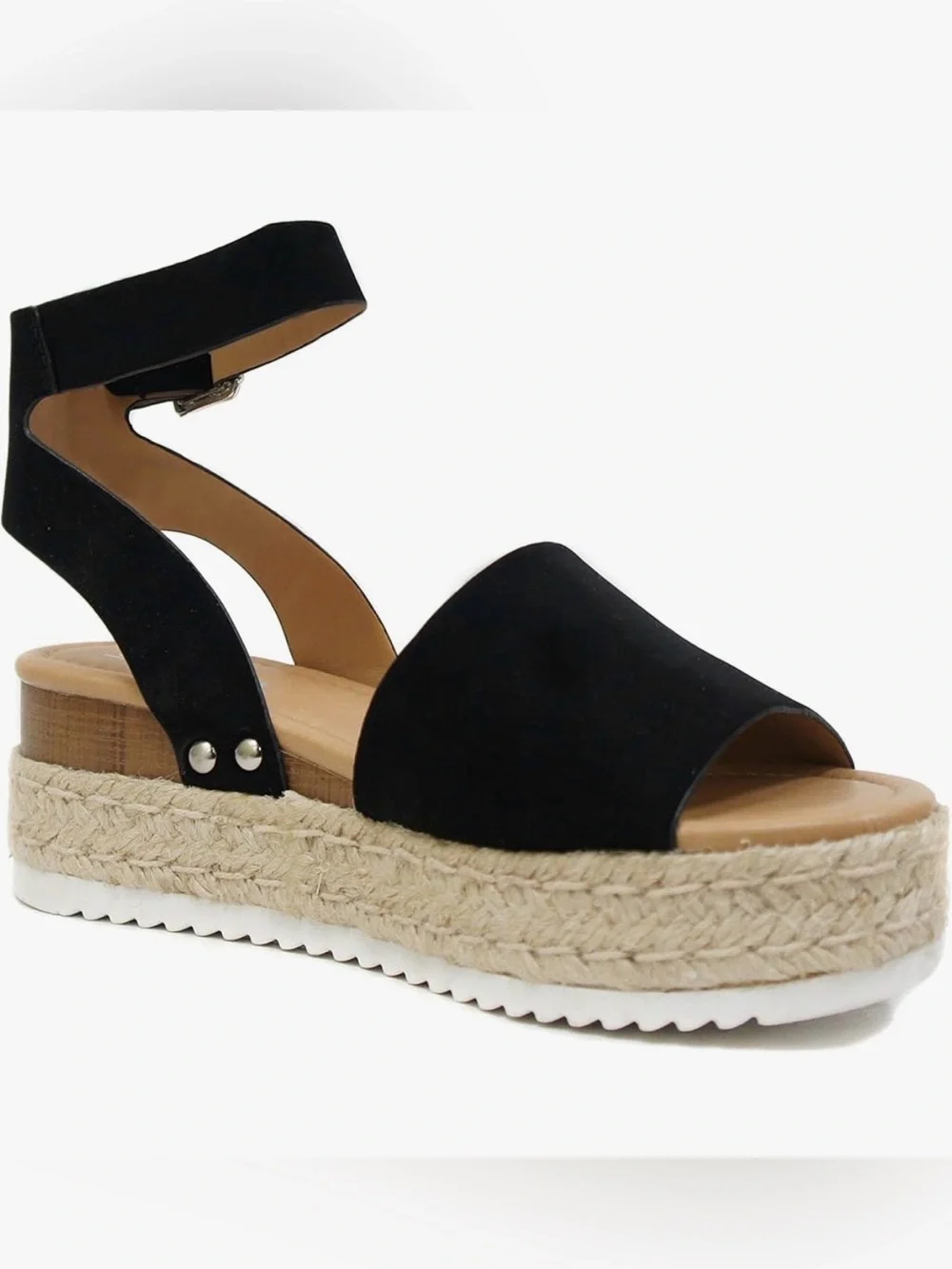Soda Black Espadrille Platform Sandals with Ankle Strap